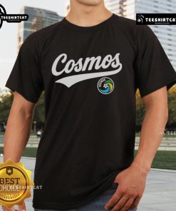 Alt Text: Good New York Cosmos Script T-Shirt featuring retro design and vibrant colors, perfect for soccer fans.