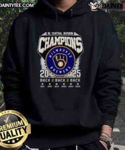 Alt Text: 2025 Milwaukee Brewers Central Division Champions hoodie featuring team logo and championship details.