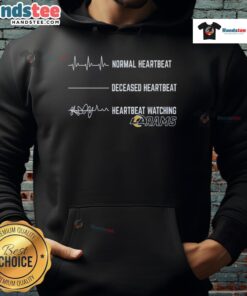 Good normal heartbeat vs deceased heartbeat graphic on a Los Angeles Rams hoodie design.