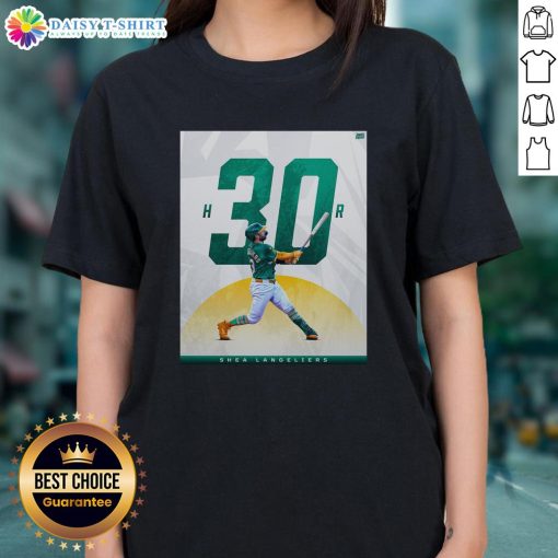 Shea Langeliers 30 Home Run Season Ladies Tee for Oakland Athletics fans, featuring vibrant team colors and logo.