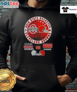 Good Ohio State Buckeyes Saturdays and Cleveland Browns Sundays Skyline Hoodie showcasing team spirit and city pride.