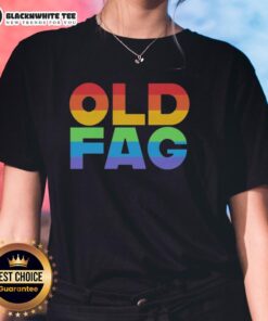 Good Old Fag Pride Ladies Tee featuring vibrant rainbow colors and a stylish design celebrating LGBTQ+ pride.