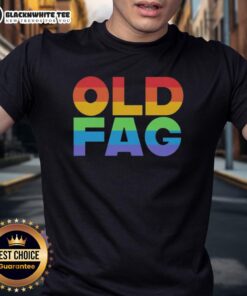 Good Old Fag Pride T-Shirt featuring vibrant LGBTQ+ colors and bold text promoting love and acceptance.