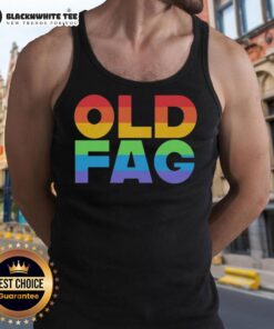 Good Old Fag Pride Tank Top featuring vibrant rainbow colors and bold text for LGBTQ+ pride celebrations.