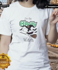 Good O'Reilly Auto Parts x Snoopy I'm The Witch Halloween Ladies Tee featuring a playful witch design for festive attire.