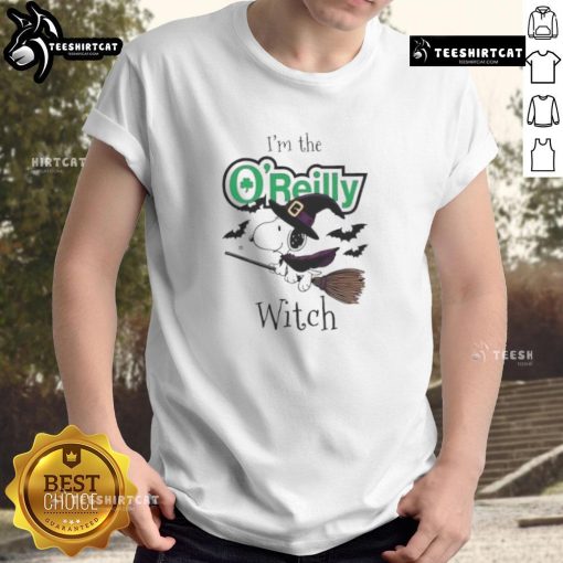 Good O'Reilly Auto Parts X Snoopy I'm The Witch Halloween T-Shirt featuring Snoopy in a witch costume, perfect for Halloween.