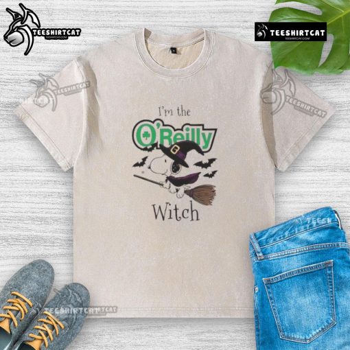 Good O'Reilly Auto Parts x Snoopy I'm the Witch Halloween washed t-shirt featuring vibrant graphics and a festive design.