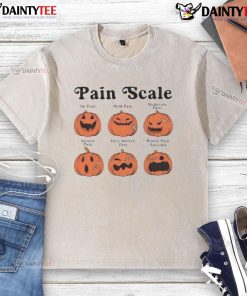 Good Pain Scale Fall Pumpkin Nurse Halloween Washed T-Shirt featuring a colorful pumpkin design and nurse-themed graphics.
