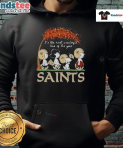 New Orleans Saints football hoodie featuring 'It's The Most Wonderful Time Of The Year' design with peanuts graphic.