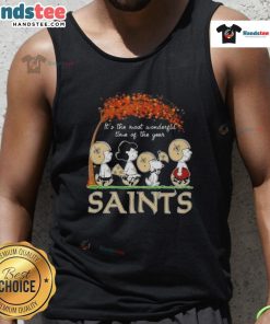 Alt Text: Good Peanuts New Orleans Saints football tank top, perfect for game day and celebrating the most wonderful time of the year.