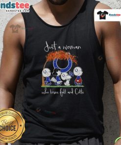 Alt Text: Woman wearing a Good Peanuts tank top, celebrating fall and showing support for Indianapolis Colts football.