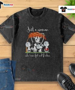 Woman wearing a 'Good Peanuts' Las Vegas Raiders washed t-shirt, embracing fall vibes with a cozy, stylish look.
