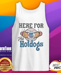 Alt Text: Good Philadelphia Phillies Here For The Hotdogs tank top featuring vibrant team colors and playful graphics.