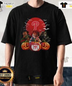 Good Philadelphia Phillies MLB horror movie Halloween T-shirt featuring spooky graphics and team logo for festive fans.