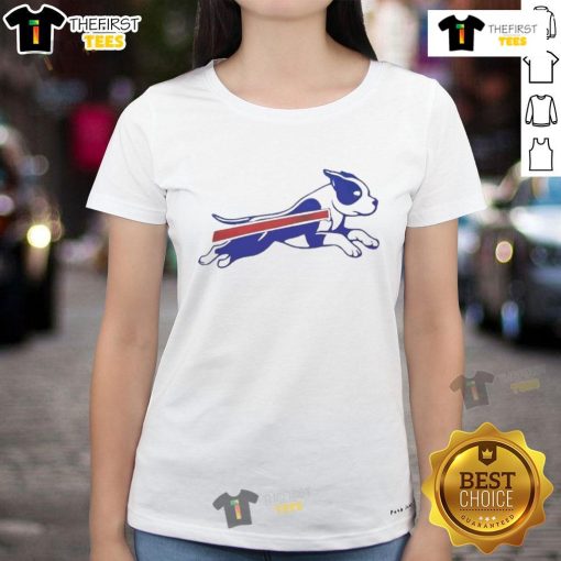 Good Pitbull Buffalo Bills football parody logo on a stylish ladies tee, perfect for fans and pet lovers alike.