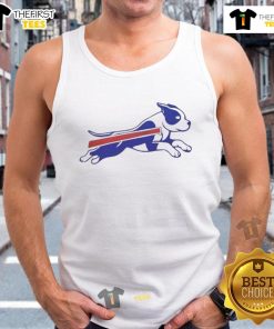 Good Pitbull Buffalo Bills football parody logo tank top featuring a playful pitbull design with team colors.