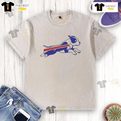 Good Pitbull Buffalo Bills Football Parody Logo on a washed t-shirt, perfect for fans and dog lovers alike.