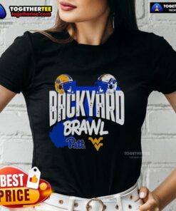 Good Pitt Panthers vs West Virginia Mountaineers Backyard Brawl helmet ladies tee, perfect for game day style.