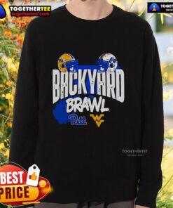 Good Pitt Panthers vs West Virginia Mountaineers Backyard Brawl helmet sweatshirt showcasing team spirit and rivalry.