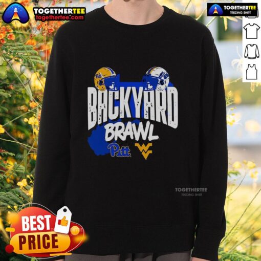 Good Pitt Panthers vs West Virginia Mountaineers Backyard Brawl helmet sweatshirt showcasing team spirit and rivalry.