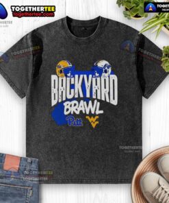 Good Pitt Panthers vs West Virginia Mountaineers Backyard Brawl helmet washed t-shirt for fans of college football rivalry.