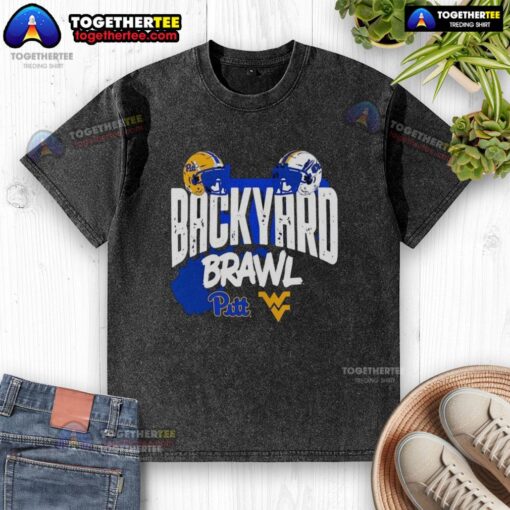 Good Pitt Panthers vs West Virginia Mountaineers Backyard Brawl helmet washed t-shirt for fans of college football rivalry.