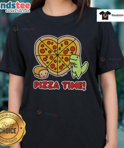 Alt Text: Good Pizza Time graphic tee featuring a dinosaur and a loaf of bread, perfect for pizza lovers and fun fashion.