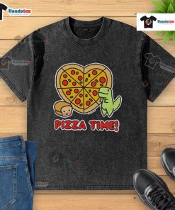 Good Pizza Time Dinosaur graphic on a washed t-shirt with a loaf of bread design, perfect for casual wear.