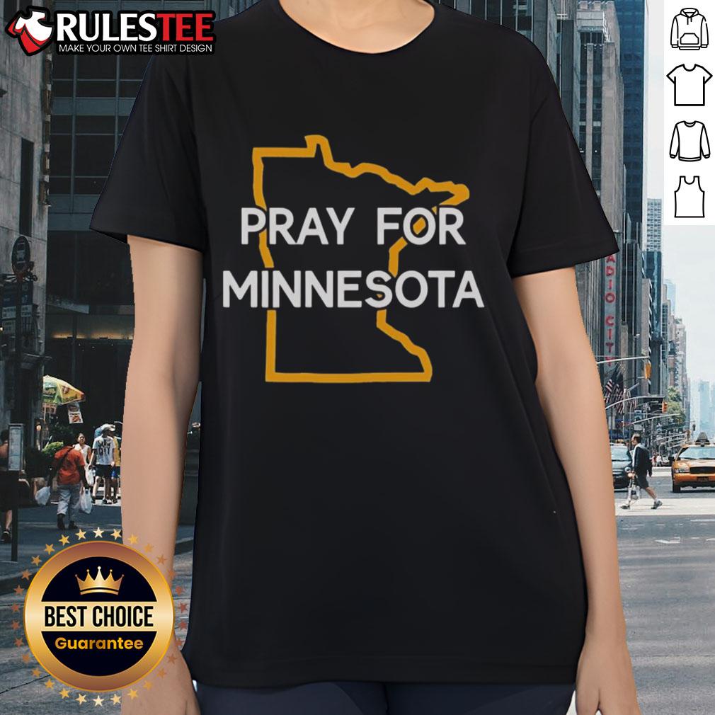 Good Pray For Minnesota State Outline Ladies Tee Alt Text: Good Pray for Minnesota State Outline Ladies Tee featuring a stylish design in vibrant colors.