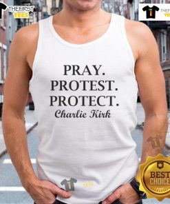 Charlie Kirk tank top worn during Good Pray Protest, showcasing support for faith and freedom in activism.