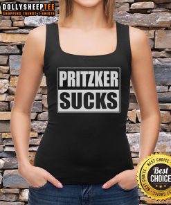 Good Pritzker Sucks tank top featuring bold text design, perfect for summer wear and expressing political views.