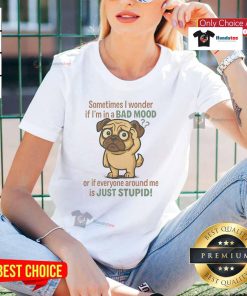 Funny ladies tee featuring a pug with the quote about moods and frustration, perfect for dog lovers and humor fans.