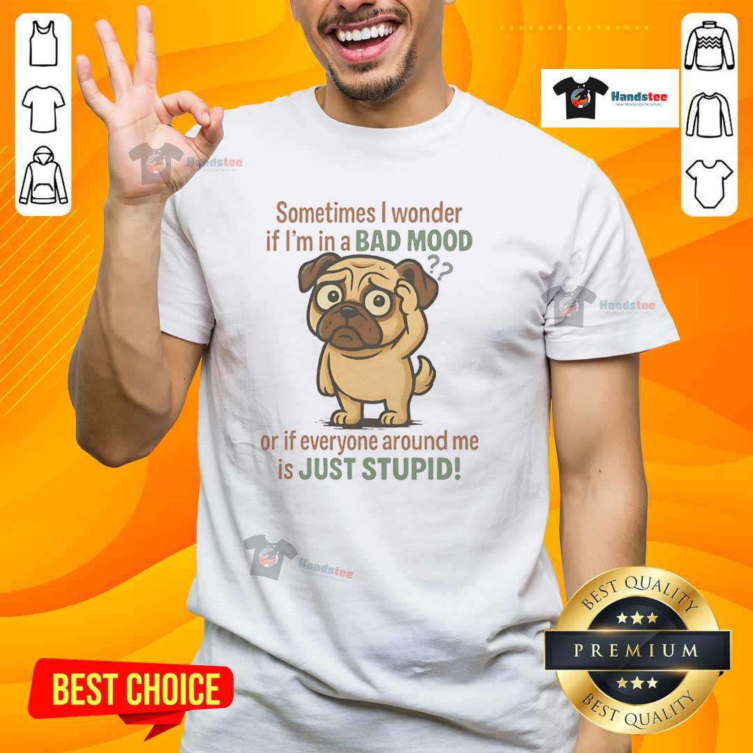 Good Pug Sometimes I Wonder If I'm In A Bad Mood Or If Everyone Around Me Is Just Stupid T-Shirt Good Pug 'Bad Mood or Stupid People' T-Shirt featuring a humorous design with a pug illustration, perfect for dog lovers.