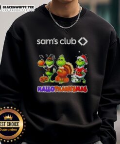 Good Sam Club X Grinch cosplay sweatshirt for Happy HalloThanksMas, featuring festive designs and cozy fit.