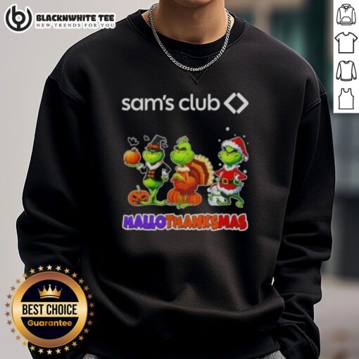 Good Sam Club X Grinch cosplay sweatshirt for Happy HalloThanksMas, featuring festive designs and cozy fit.