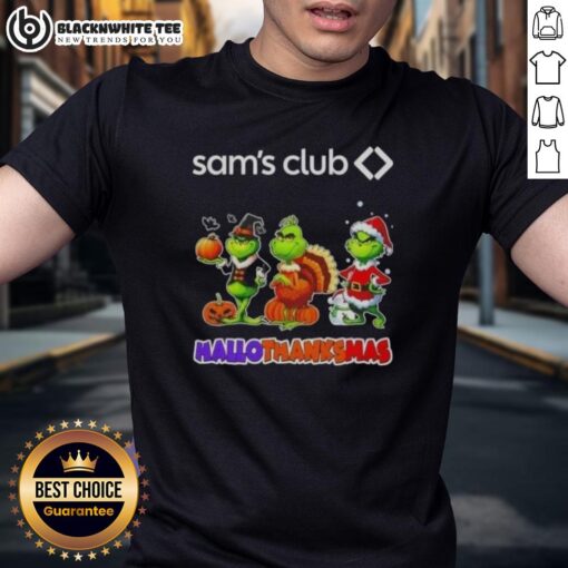 Good Sam Club X Grinch Cosplay Happy Hallothanksmas T-Shirt featuring a festive design perfect for holiday celebrations.