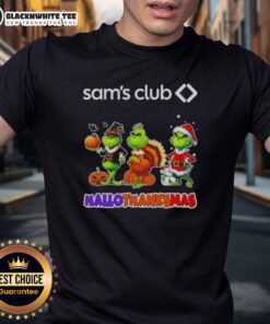 Good Sam Club X Grinch Cosplay Happy Hallothanksmas T-Shirt featuring a festive design perfect for holiday celebrations.