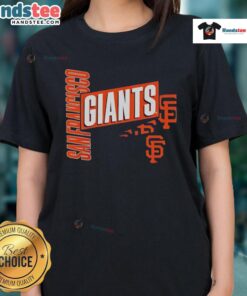 Alt Text: Stylish ladies tee featuring a trendy San Francisco Giants text design, perfect for fans and casual wear.