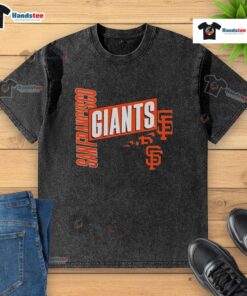 Good San Francisco Giants text design on a washed t-shirt, perfect for fans and casual wear.