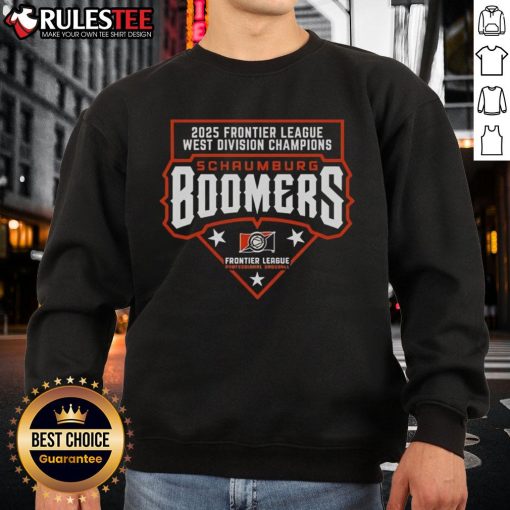 Good Schaumburg Boomers 2025 Frontier League West Division Champions sweatshirt showcasing team pride and victory.