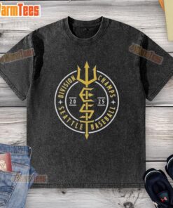 2025 Seattle Mariners Division Champs baseball washed t-shirt, featuring team graphics and a casual fit for fans.