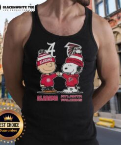 Good Snoopy and Charlie Brown Alabama Crimson Tide X Atlanta Falcons tank top featuring iconic cartoon characters.