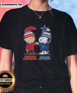 Good Snoopy and Charlie Brown Arkansas Razorbacks x Dallas Cowboys ladies tee featuring vibrant graphics and a trendy design.