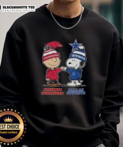 Good Snoopy and Charlie Brown Arkansas Razorbacks x Dallas Cowboys sweatshirt featuring iconic characters in team colors.