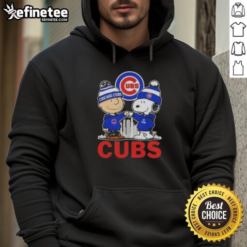 Good Snoopy and Charlie Brown hoodie featuring Chicago Cubs baseball skyline design, perfect for fans.