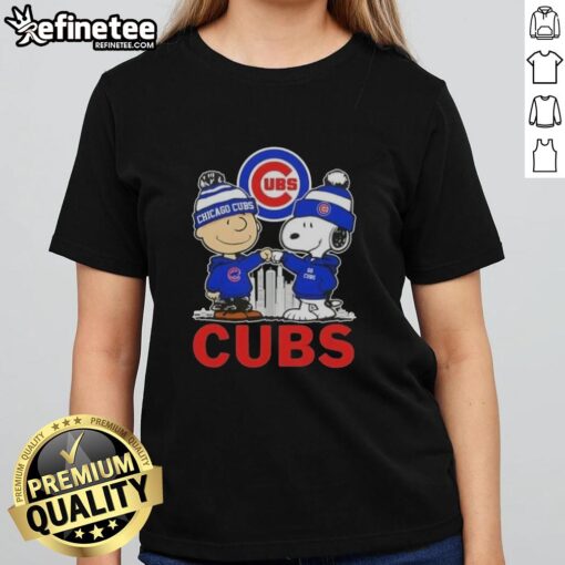 Good Snoopy and Charlie Brown Chicago Cubs baseball skyline ladies tee featuring vibrant graphics and a sporty design.