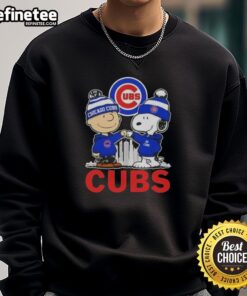 Good Snoopy and Charlie Brown Chicago Cubs baseball skyline sweatshirt featuring vibrant graphics and cozy design.