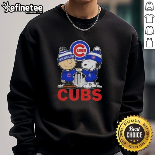 Good Snoopy and Charlie Brown Chicago Cubs baseball skyline sweatshirt featuring vibrant graphics and cozy design.