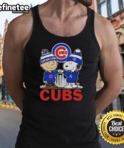 Good Snoopy and Charlie Brown Chicago Cubs baseball skyline tank top featuring vibrant graphics and team spirit design.