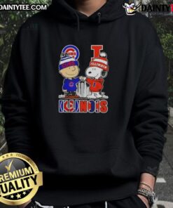 Good Snoopy and Charlie Brown hoodie featuring Chicago Cubs logo with Illinois skyline in the background.